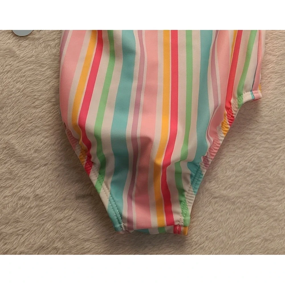 Cat & Jack Toddler Girls 18M Striped One Piece Swimsuit UPF 50+ Pink Teal NWT